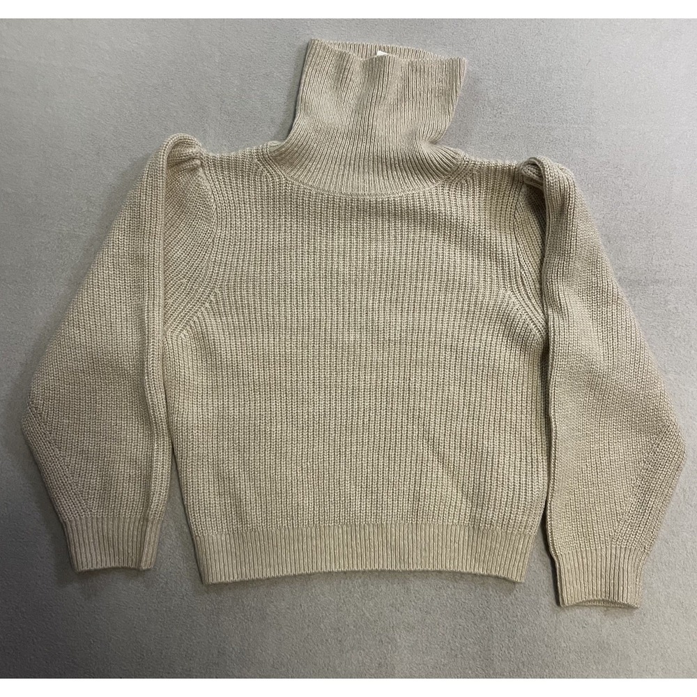 J. Crew  Cropped Puff Sleeve Turtleneck Sweater Medium Wool Alpaca Blend Cream